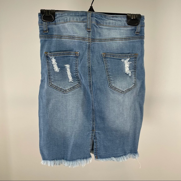 Fashion Nova Distressed Denim Medium Wash Skirt - Picture 3 of 6